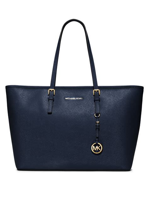 michael kors jet set medium travel saffiano leather tote navy|jet set saffiano tote bag.